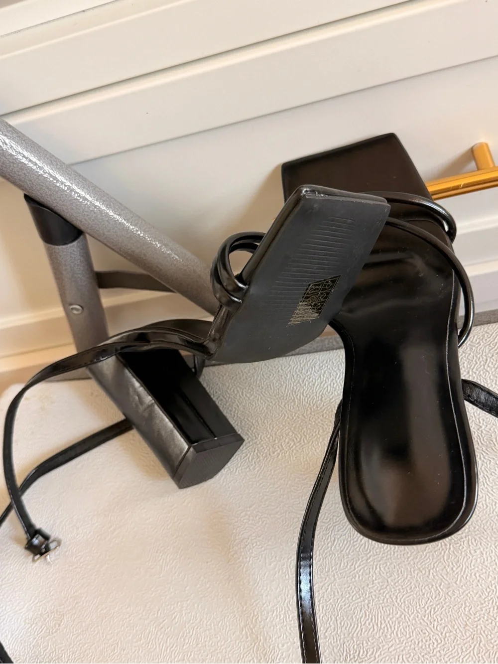 SHEIN Black Strappy Square-Toe Block Heels